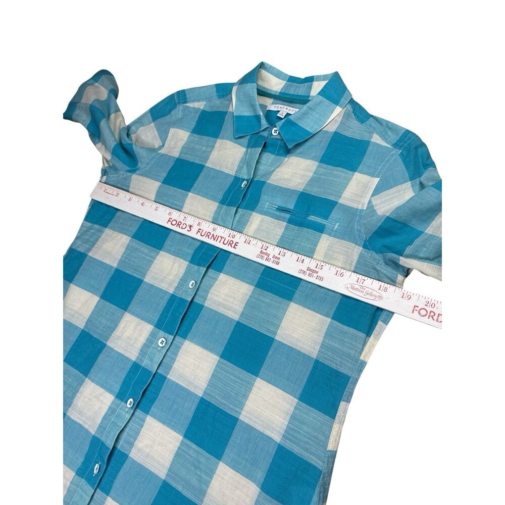 FoxCroft Blue & White Gingham Button Down Shirt‎ Roll Tab Sleeves Size 6 - Picture 5 of 10